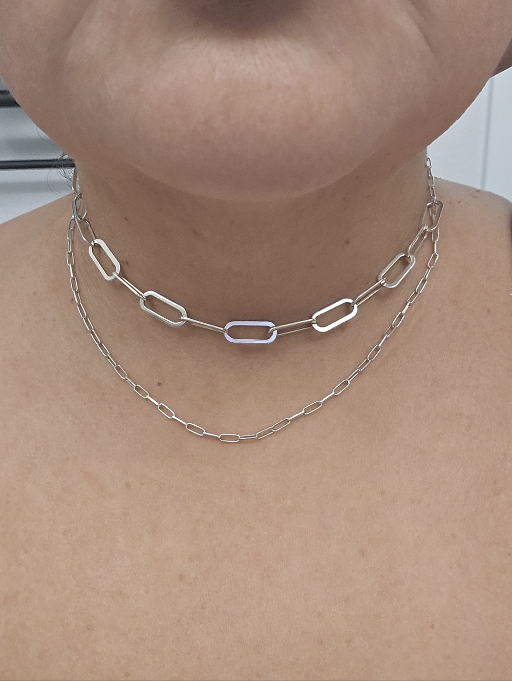 Jennifer Zeuner Sterling Silver Stacked Necklace Thich Oval Shaped Links